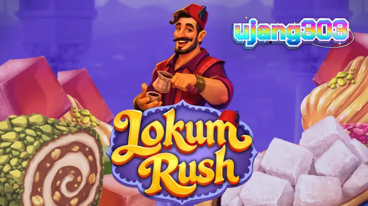 Tampilan visual slot Lokum Rush dengan tema manisan Turki yang penuh warna